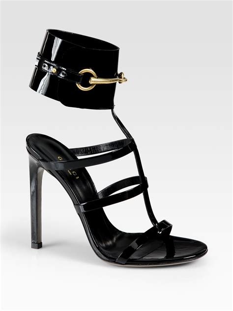 gucci heels ankle strap|gucci black leather sandals.